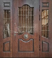 Металлическая дверь Входная дверь с массивом дуба со стеклом и ковкой №286
